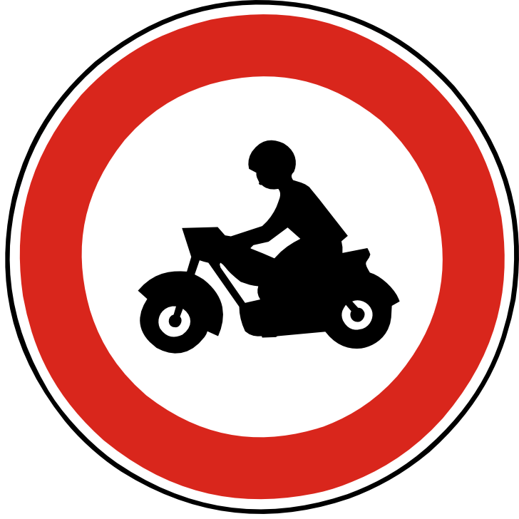 Dopravn znaka Zkaz vjezdu motocykl B 7. Zkazov dopravn znaka Zkaz vjezdu motocykl.