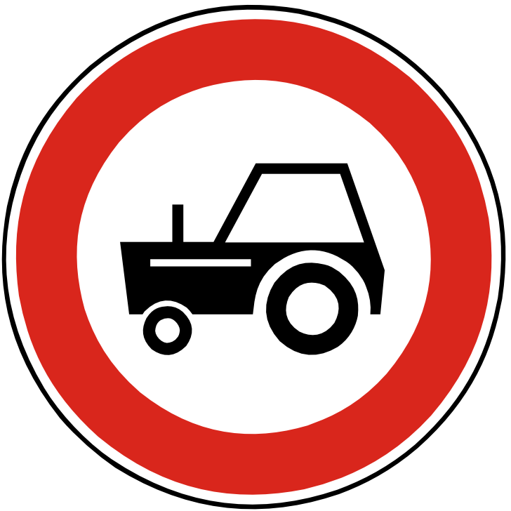 Dopravn znaka Zkaz vjezdu traktor B 6. Zkazov dopravn znaka Zkaz vjezdu traktor plat i pro jednonpravov traktory, motorov run vozky a pracovn stroje samojzdn.