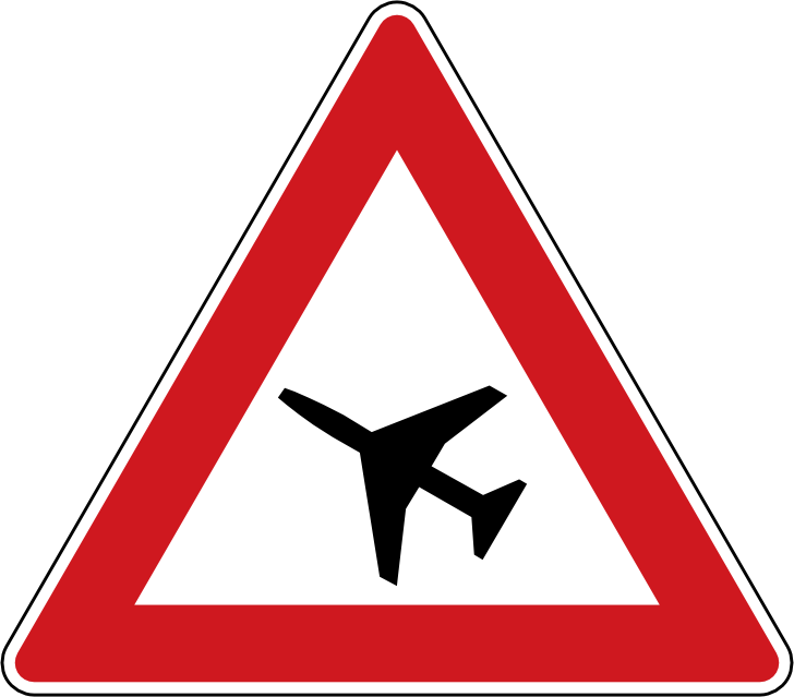 Dopravní značka Letadla A 20. Výstražná značka Letadla upozorňuje na místo, kde v malé výšce nad pozemní komunikací přelétávají letadla.