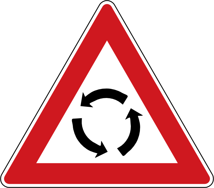 Dopravn znaka Pozor kruhov objezd A 4. Vstran znaka Pozor, kruhov objezd upozoruje na kiovatku s kruhovm objezdem.